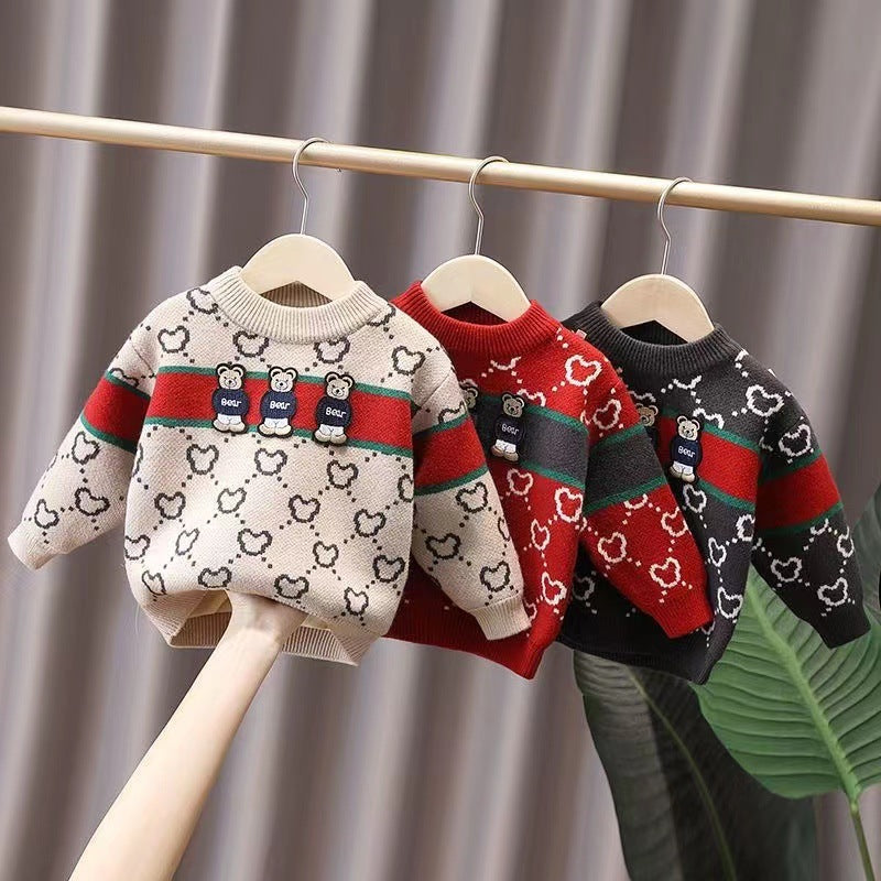 Boys Thickening Bear Printed Sweater.