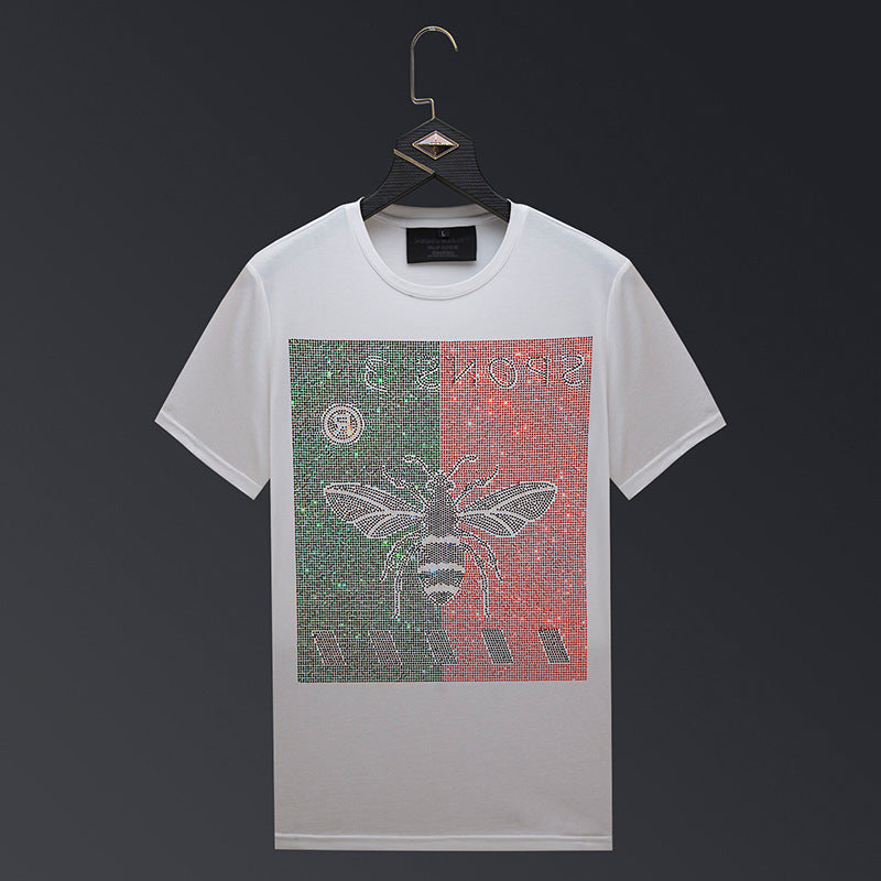 Women's Lady Bee Rhinestone Hot Fixed Short Sleeve T-Shirt.