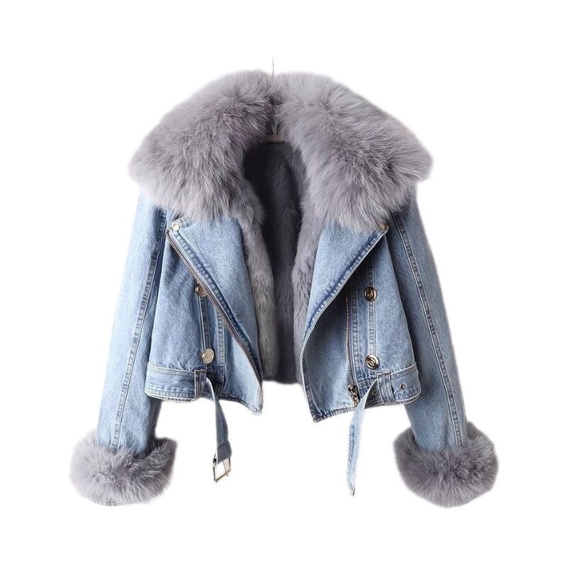 Women's Detachable Fur Liner Denim Coat.