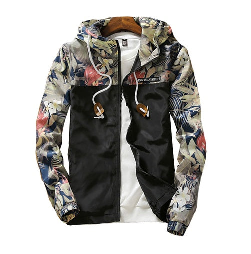 Men's Floral Printed Hooded Fashion Jacket.