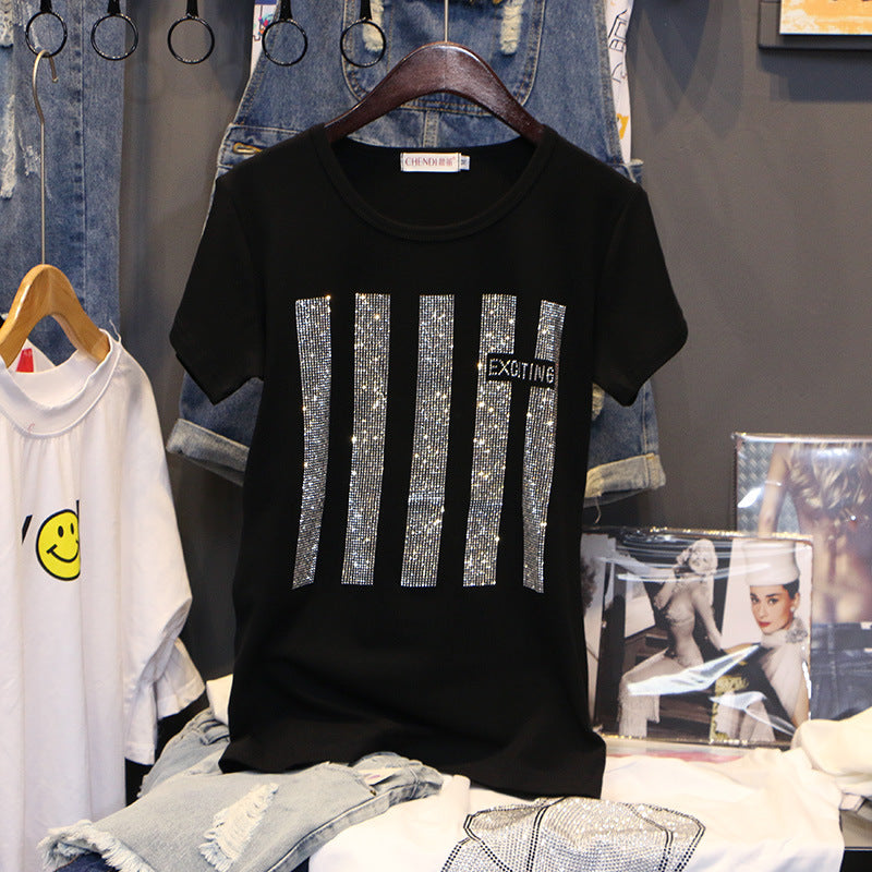 Women's Hot Rhinestone Cotton T-Shirt.