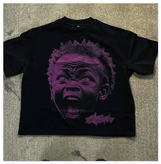 Men's Hip-Hop Big Face Cotton T-Shirt.