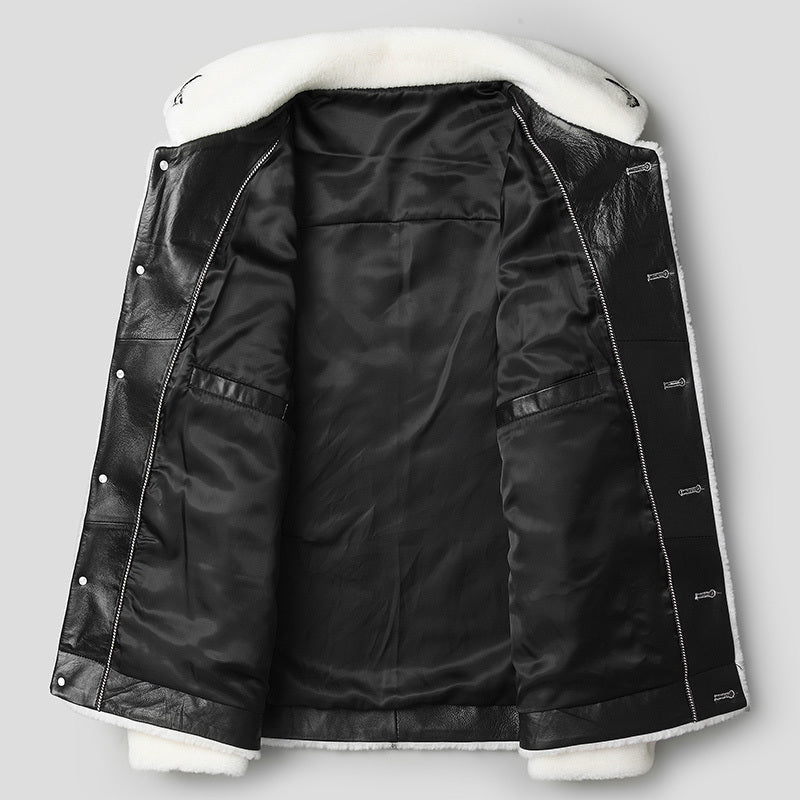 Men's (Premium) Fashionable White & Black 100% Wool Fur Jacket.