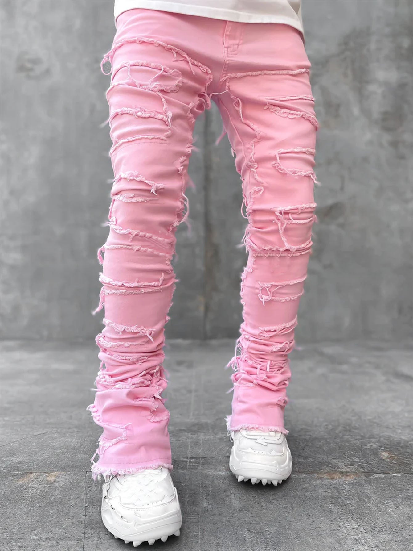 Men's Patched Stacked Jeans.