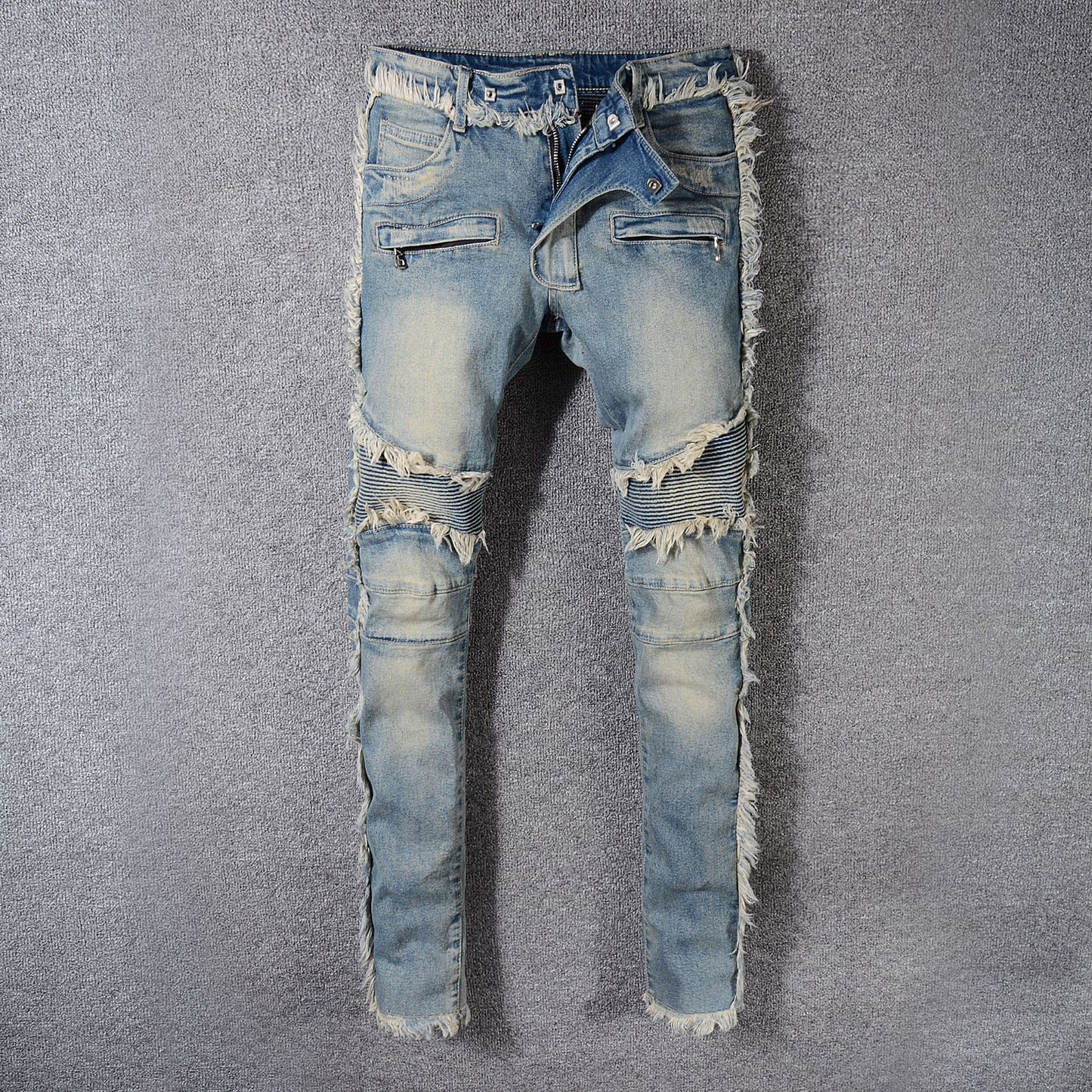 Men's Denim Ruffled Jeans.