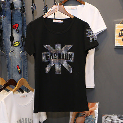 Women's Hot Rhinestone Cotton T-Shirt.