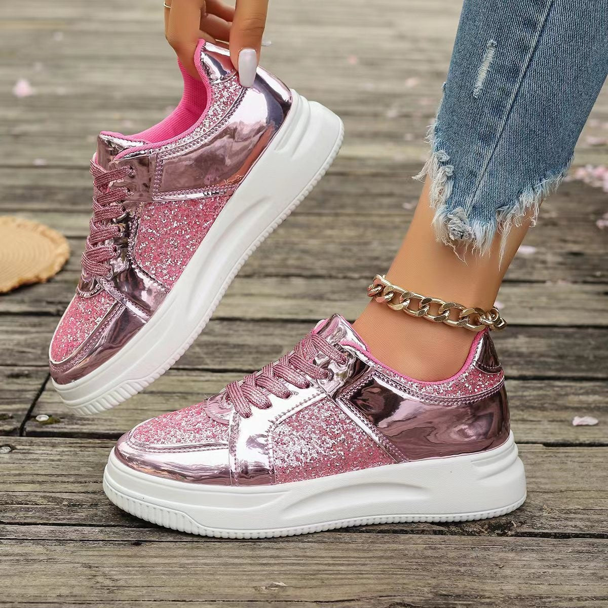 Women's Fashion Sequin Non-Slip Walking Sneakers.