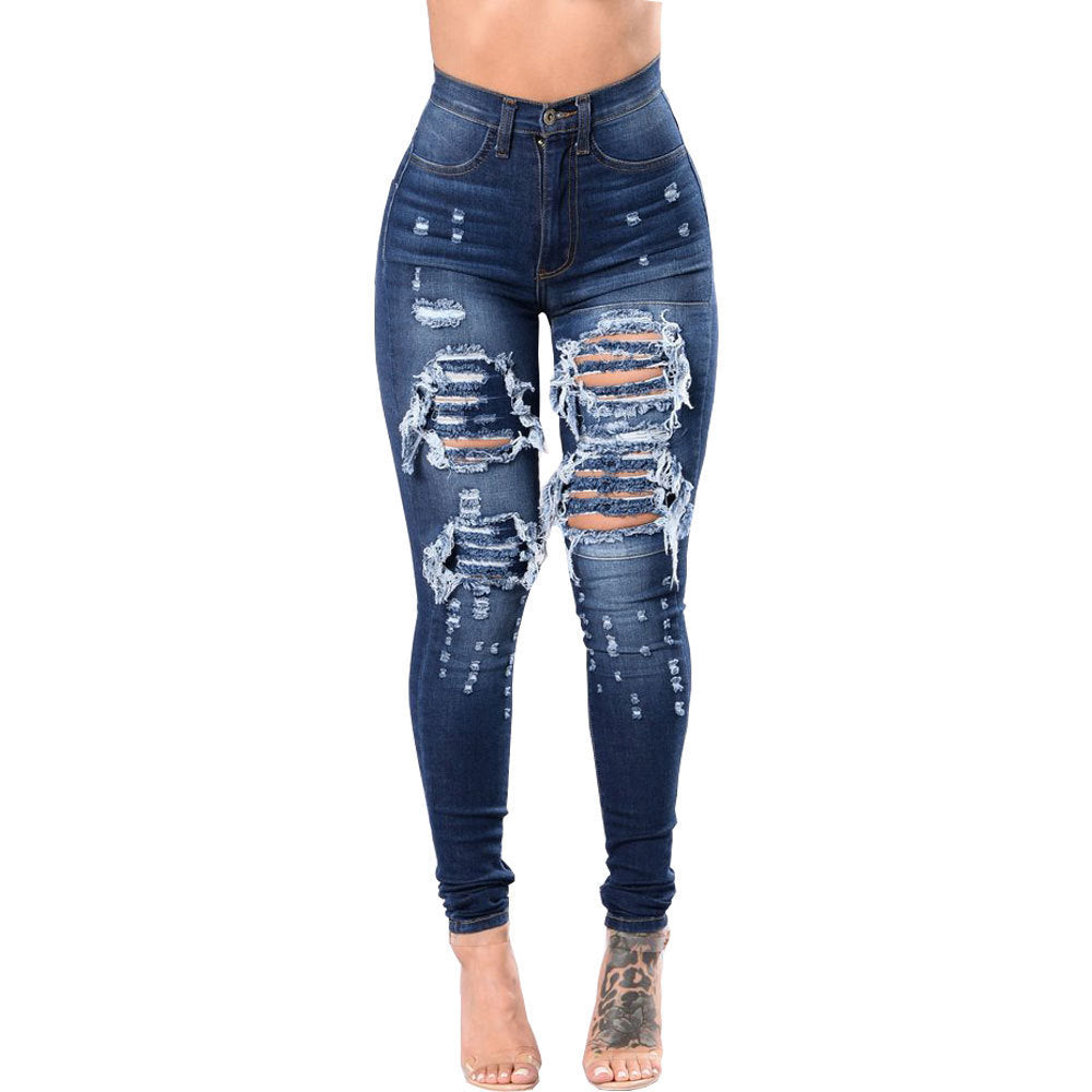 Women's Ripped Denim Washed Jeans.