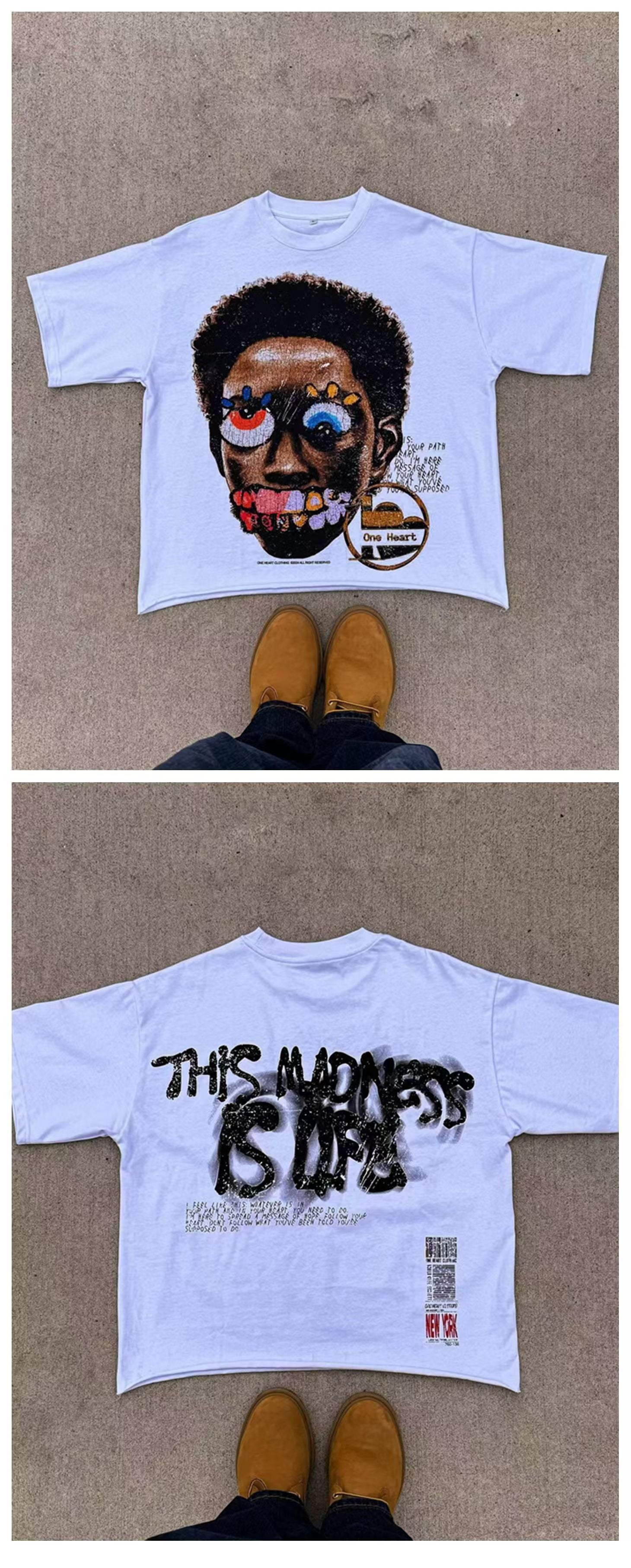 Men's Hip-Hop Big Face Cotton T-Shirt.