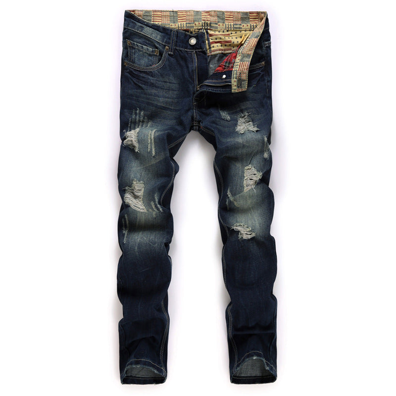 Men's Wear Hole Straight Tube Jeans.