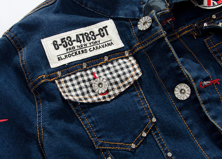 Men's Patched Korean Style Denim Jacket.