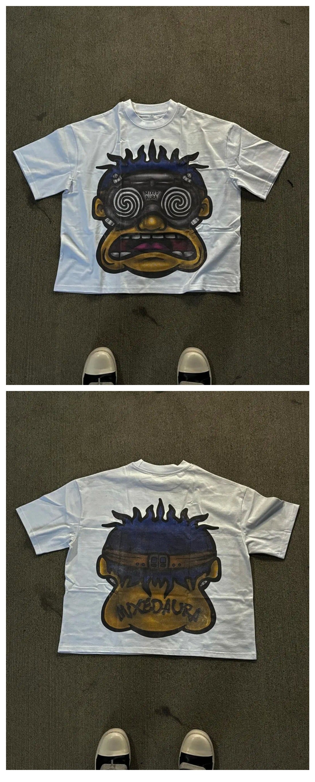 Men's Hip-Hop Big Face Cotton T-Shirt.