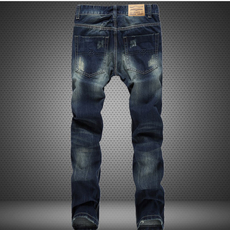 Men's Wear Hole Straight Tube Jeans.