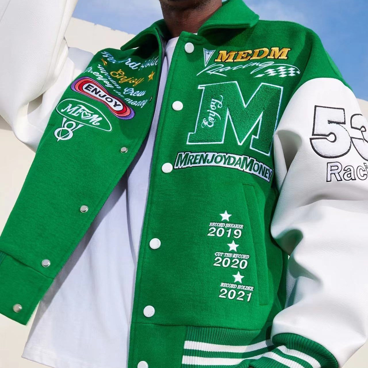 Men's Hip-Hop Embroidered Cotton Varsity Jacket.