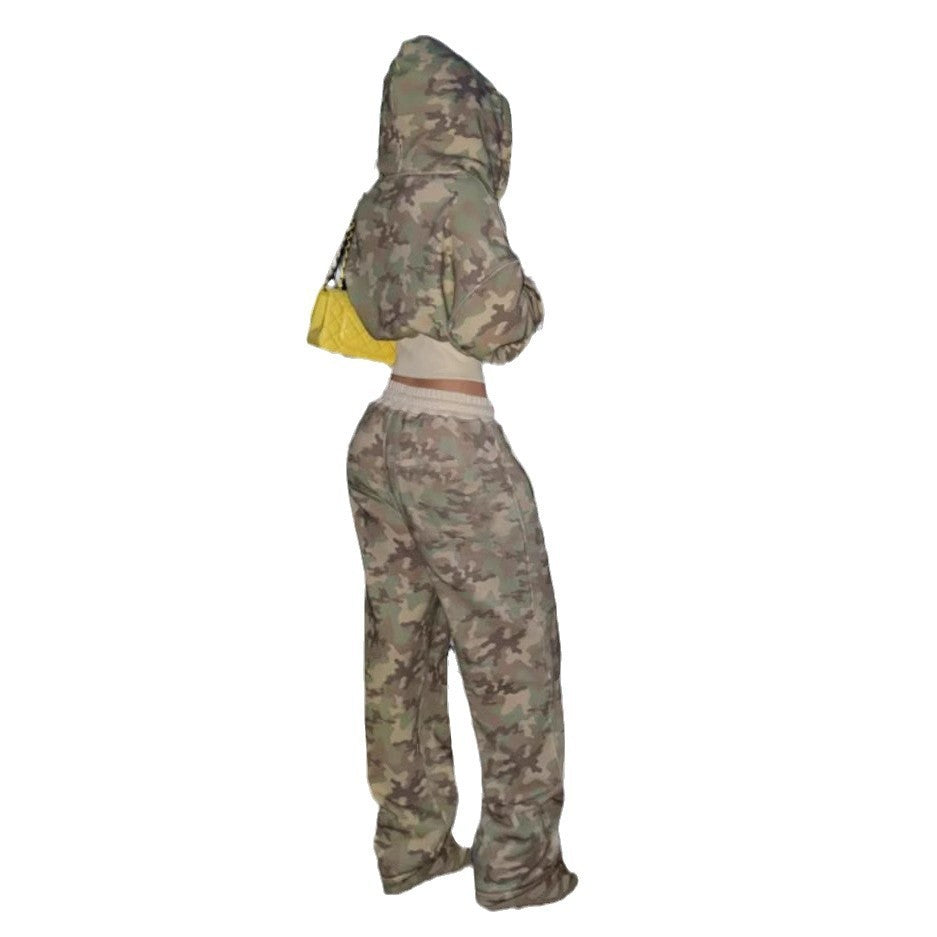 Women's Camouflage Cardigan Long Sleeve Pants Suit.