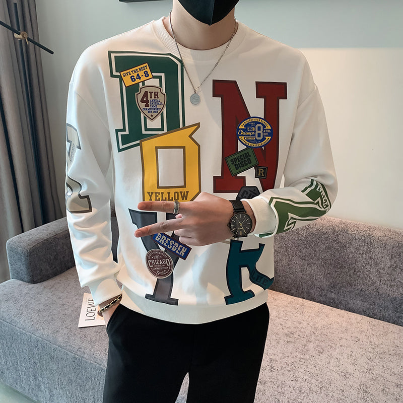 Men's Letter Print Lightweight Sweater.