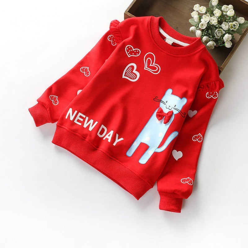 Girl's Double Layer Kitty Fleece Sweater.