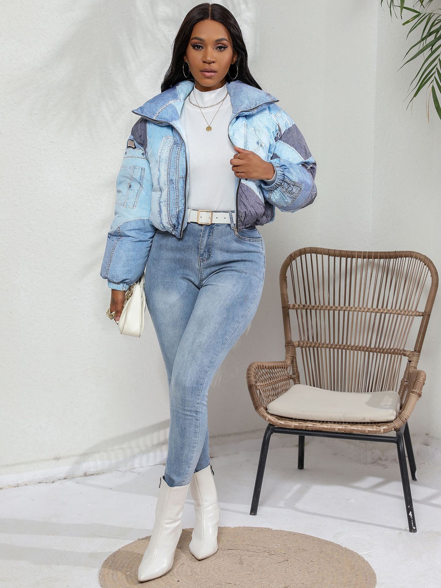 Women's Denim Printed Cotton Coat.