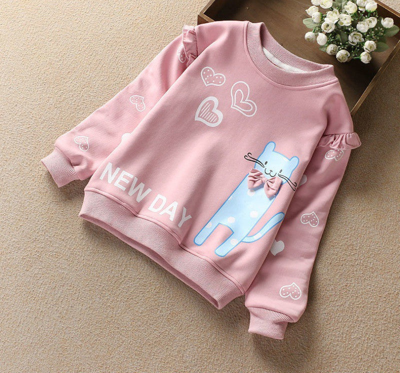 Girl's Double Layer Kitty Fleece Sweater.