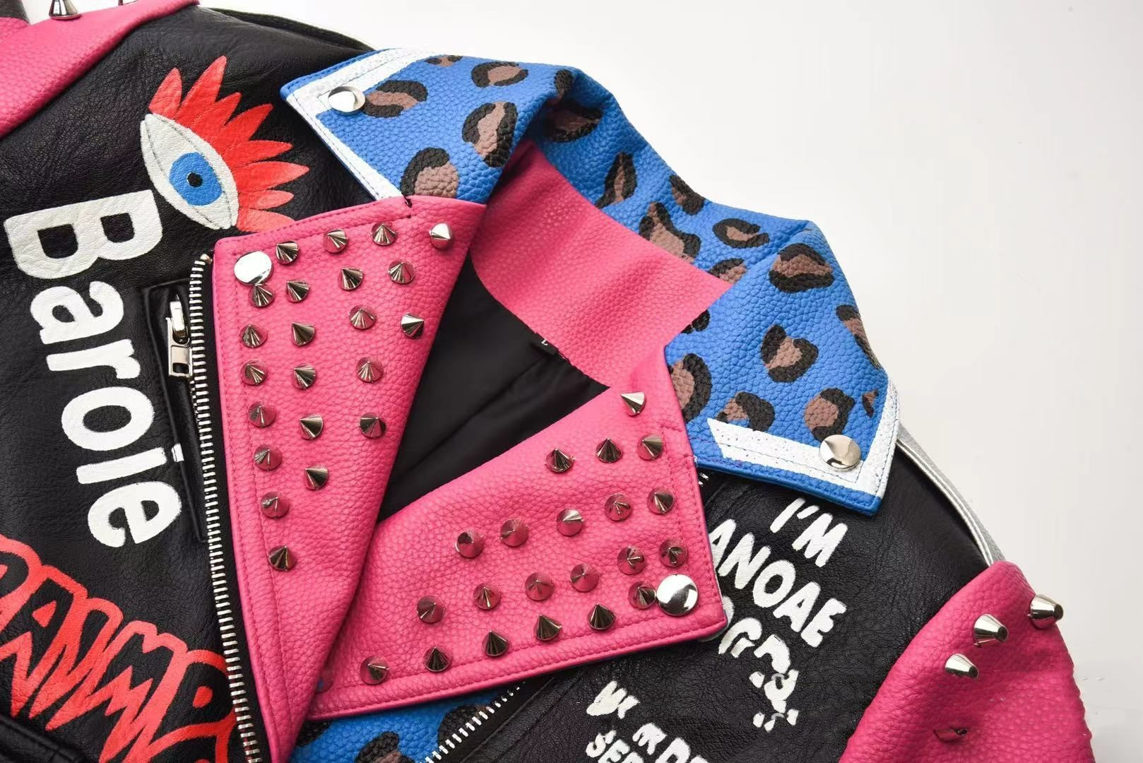 Women's New Letter Printing Rivet Motorcycle Jacket.