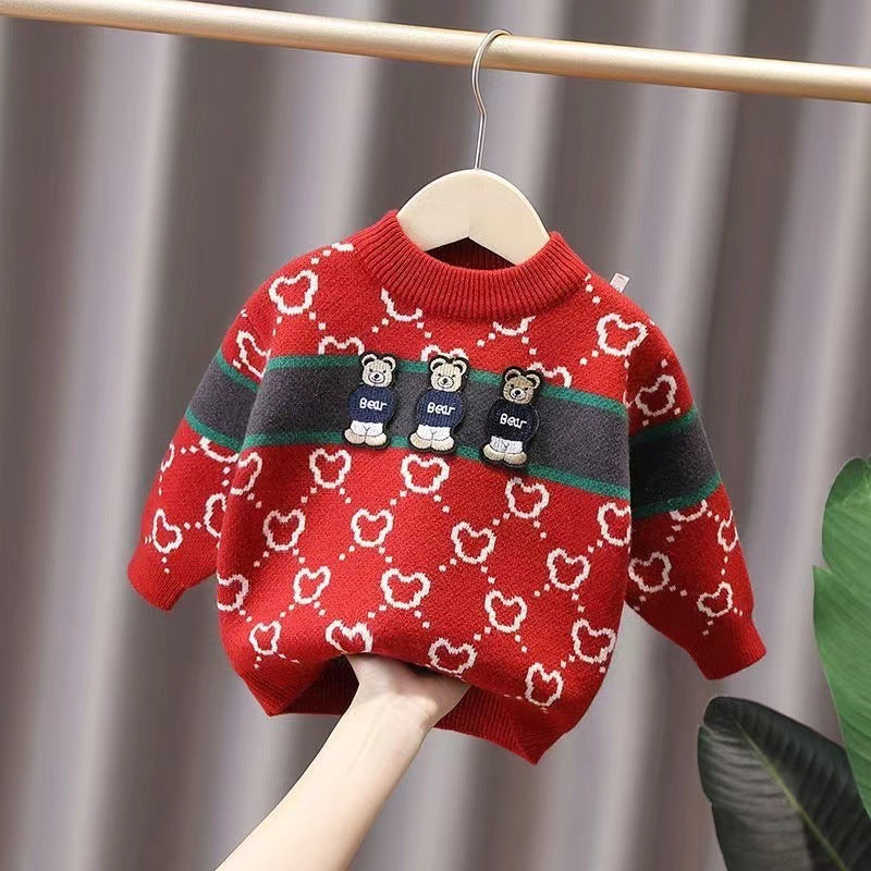 Boys Thickening Bear Printed Sweater.