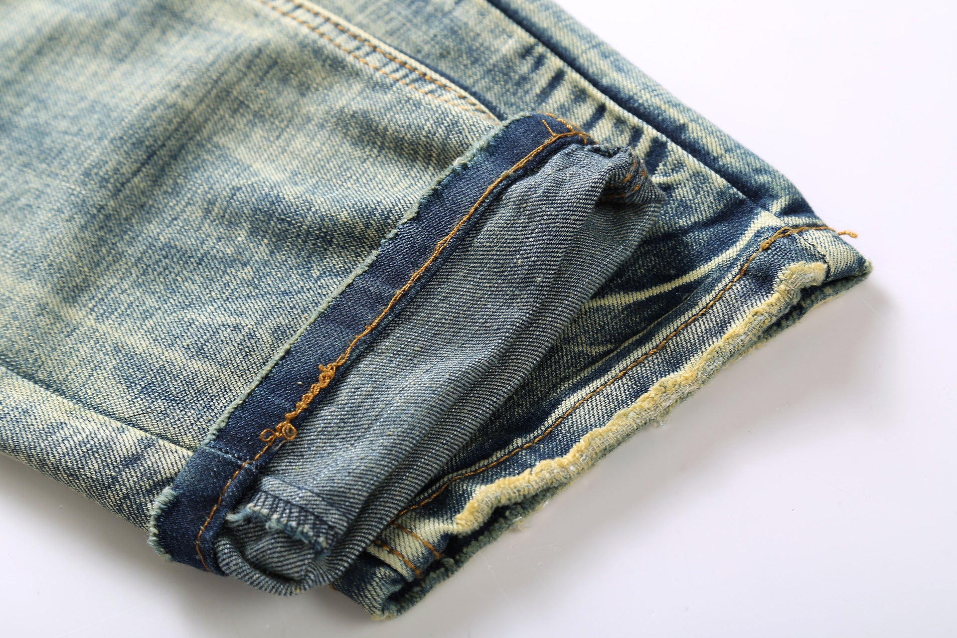 Men's Destruction Printed Mid-Rise Jeans.