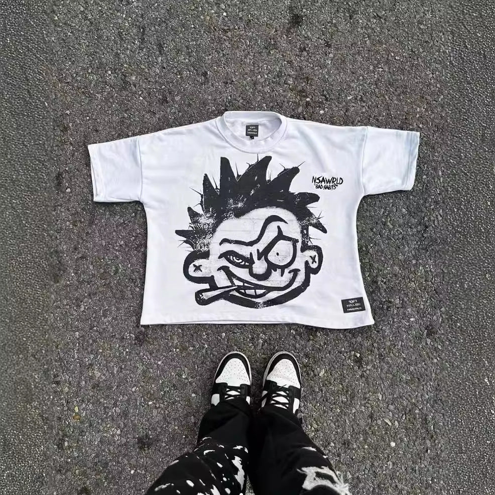 Men's Cartoon Pattern Hip-Hop T-Shirt.