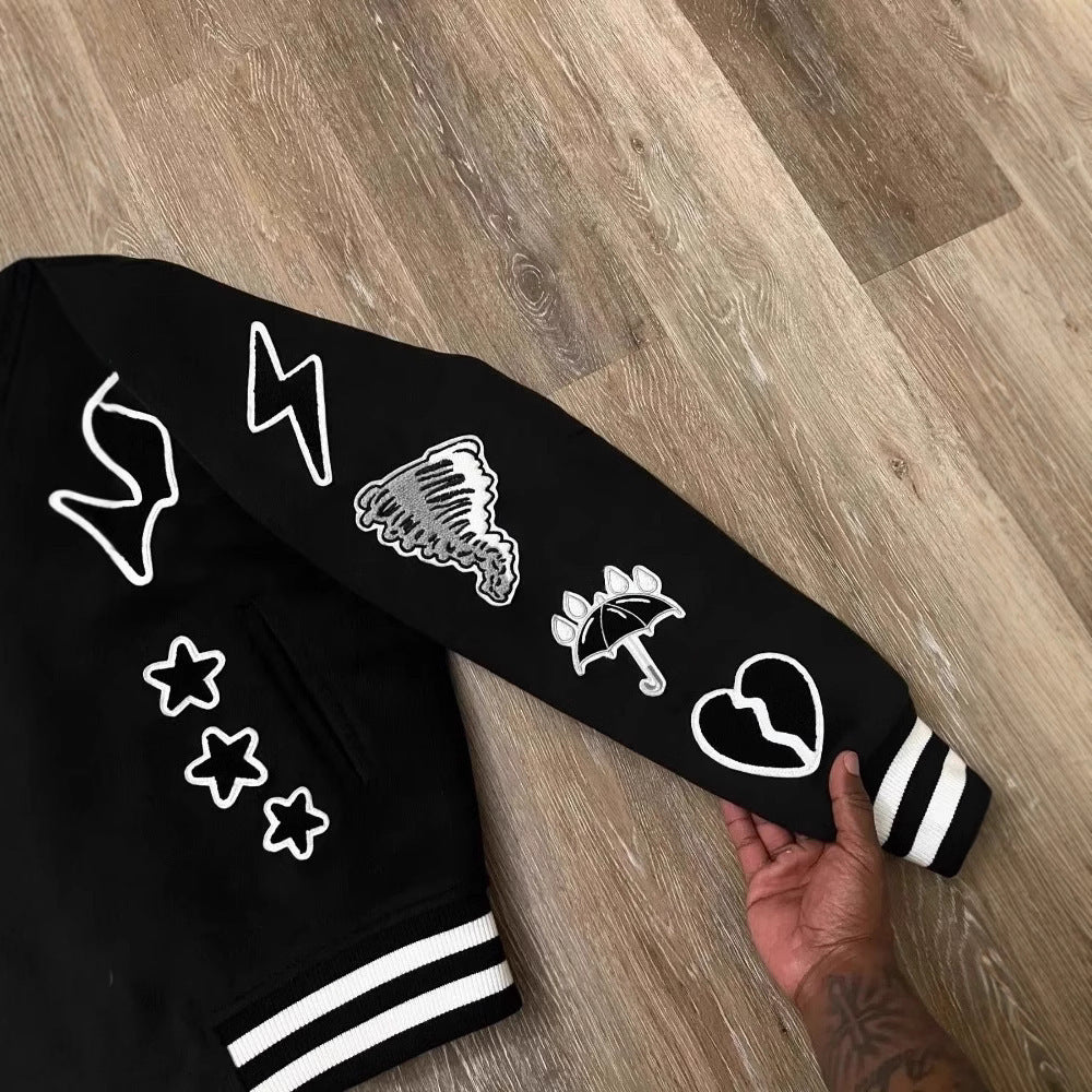 Men's Embroidery Hip-Hop Varsity Jacket.