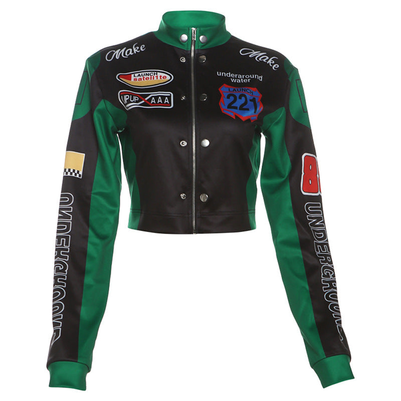 Women's Cropped Long Sleeve Baseball Jacket.