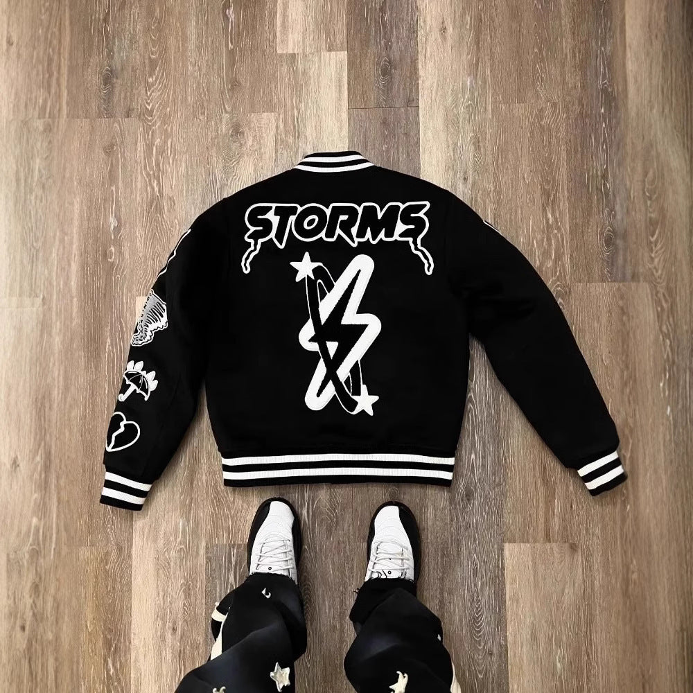 Men's Embroidery Hip-Hop Varsity Jacket.