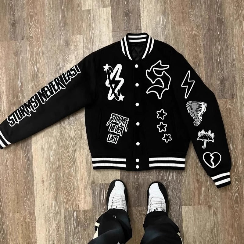 Men's Embroidery Hip-Hop Varsity Jacket.