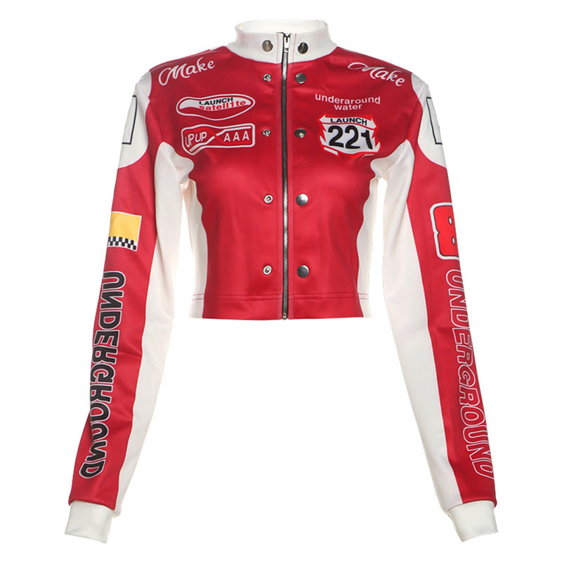 Women's Cropped Long Sleeve Baseball Jacket.