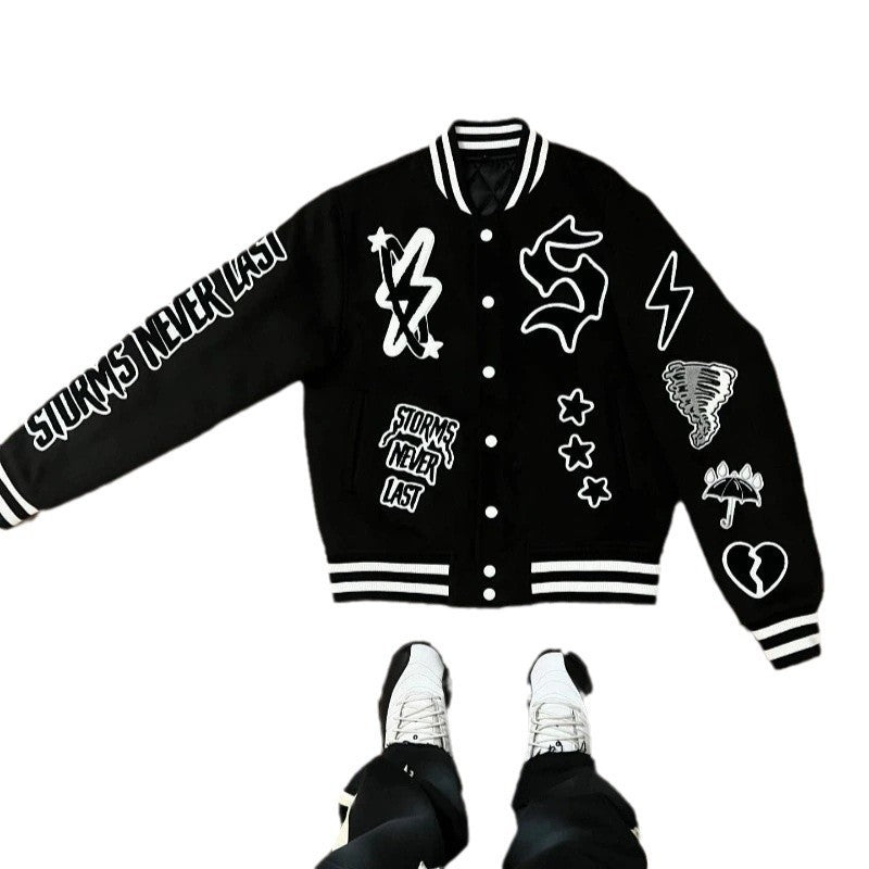 Men's Embroidery Hip-Hop Varsity Jacket.