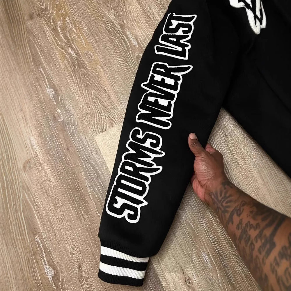Men's Embroidery Hip-Hop Varsity Jacket.