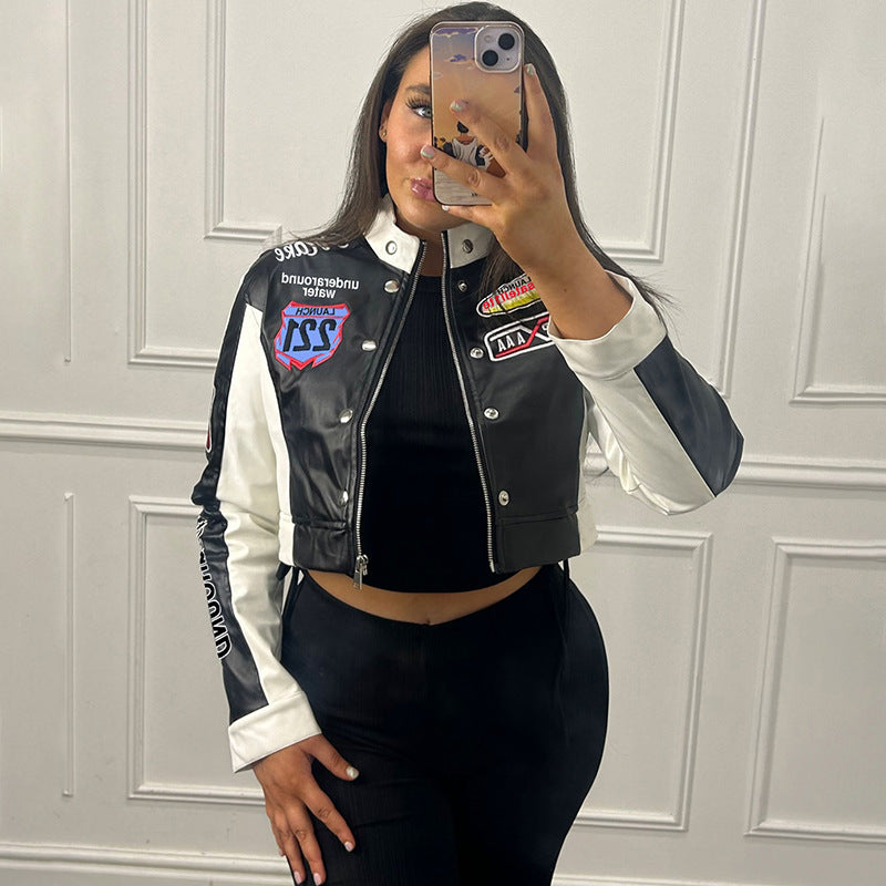 Women's Cropped Long Sleeve Baseball Jacket.