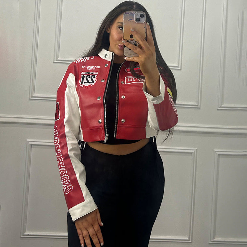 Women's Cropped Long Sleeve Baseball Jacket.