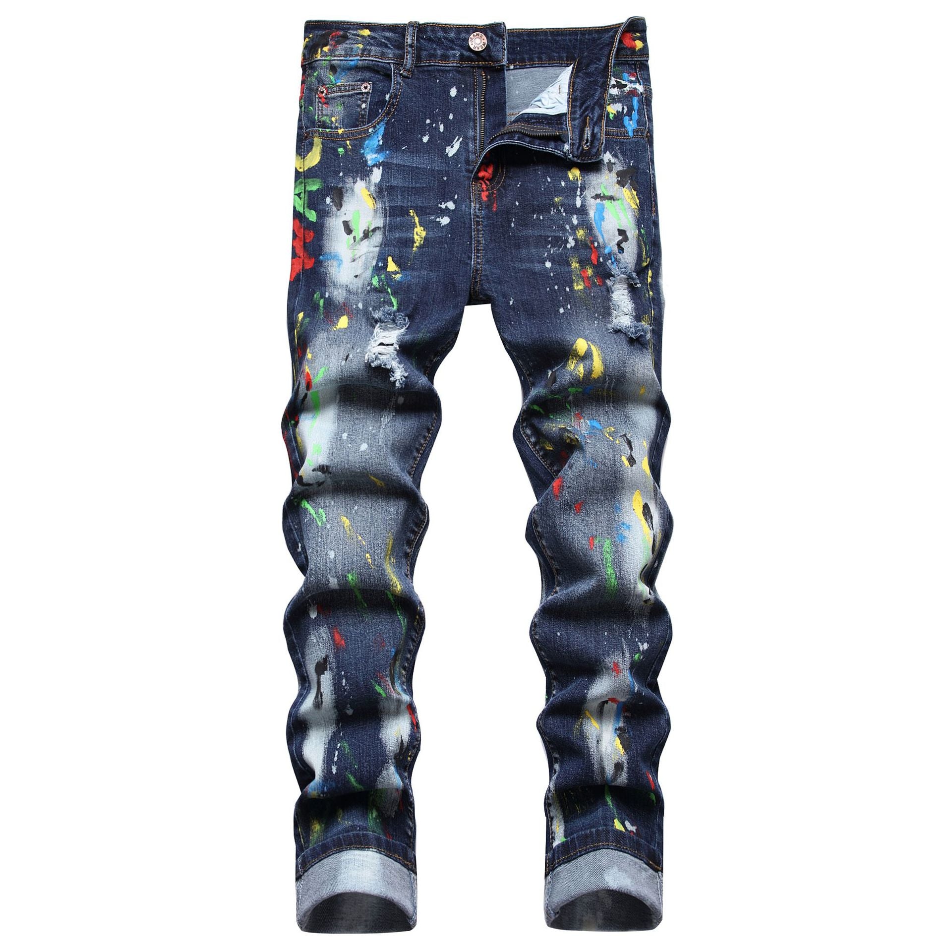 Men's European & American Stretch Broken Holes Jeans.