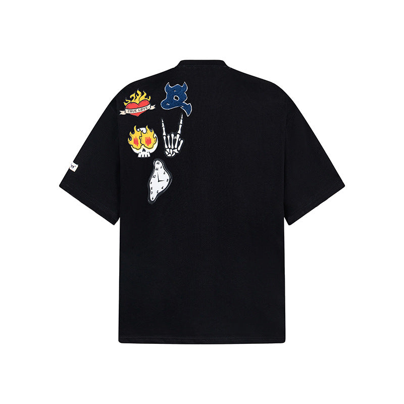 Men's Embroidery Patched T-Shirt.