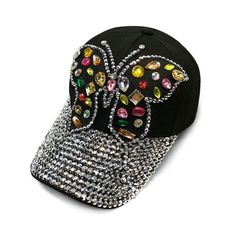 Women's Handmade Butterfly Rhinestone Baseball Cap.