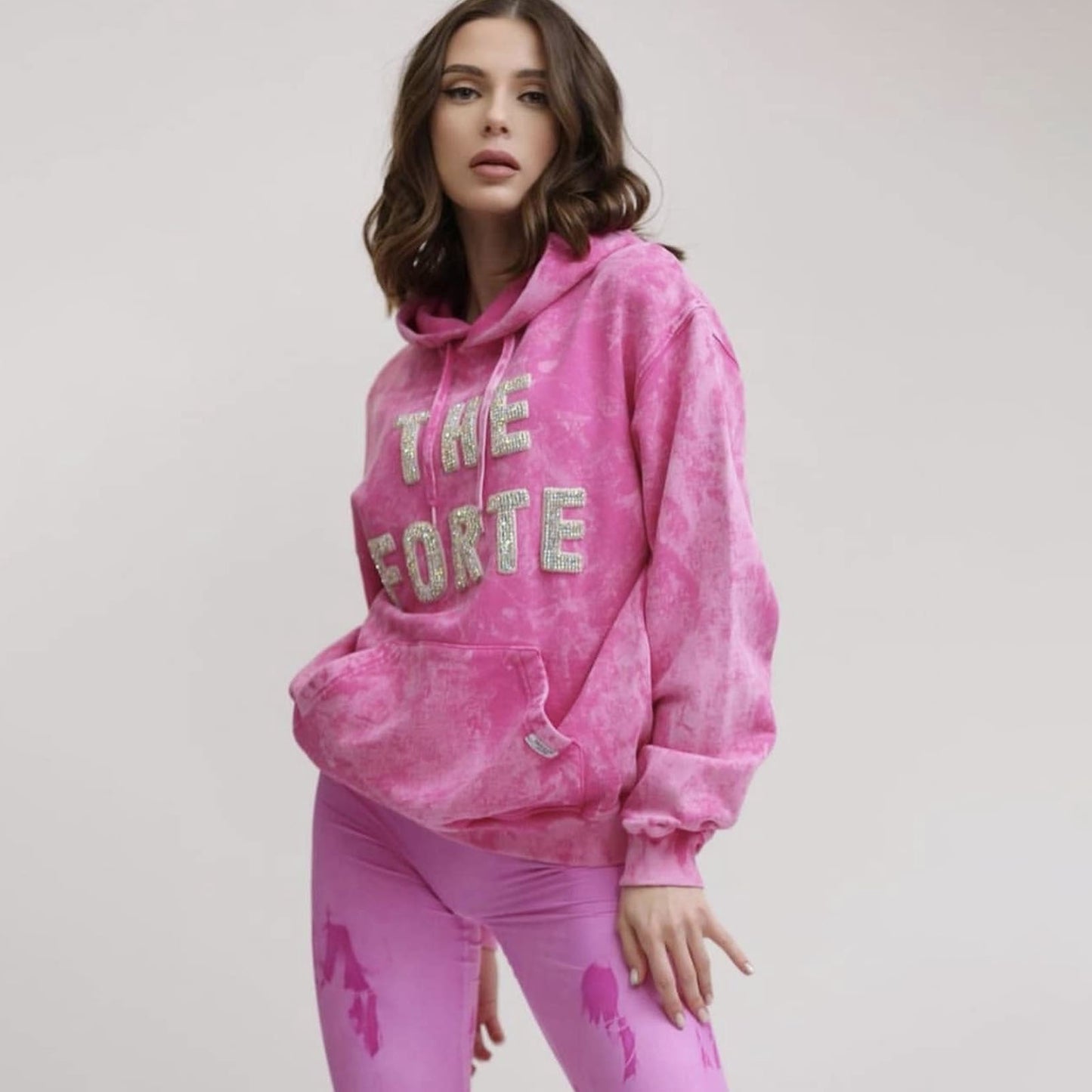 Women's Fashion Loose Letter Rhinestone Tie-dye Hoodie.