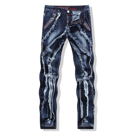 Men's Paneled Statement Frayed Slim Fit Jeans.