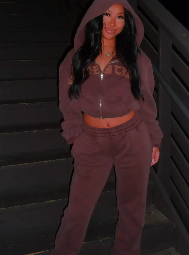 Women's (Hidden Cult) Zip-Up Hooded Cropped Sweatsuit.