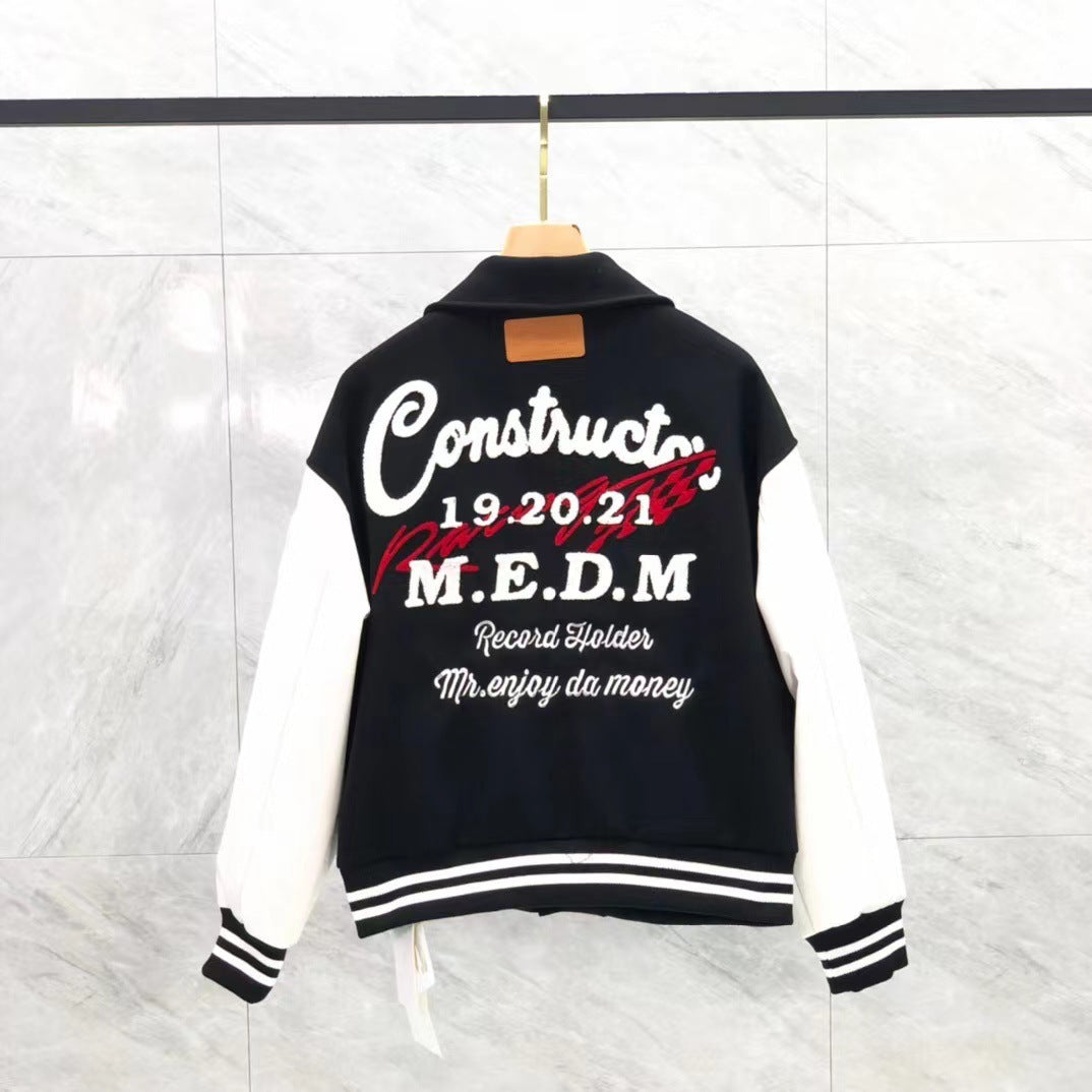 Men's Hip-Hop Embroidered Cotton Varsity Jacket.