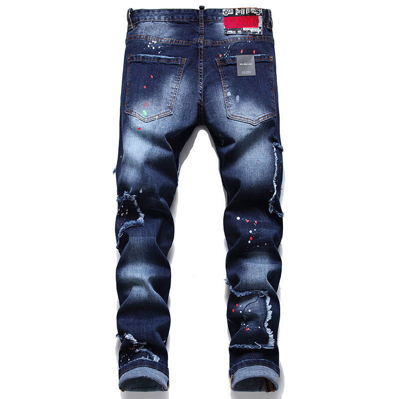 Men's Fashion Multi-Patch Beggar Style Jeans.