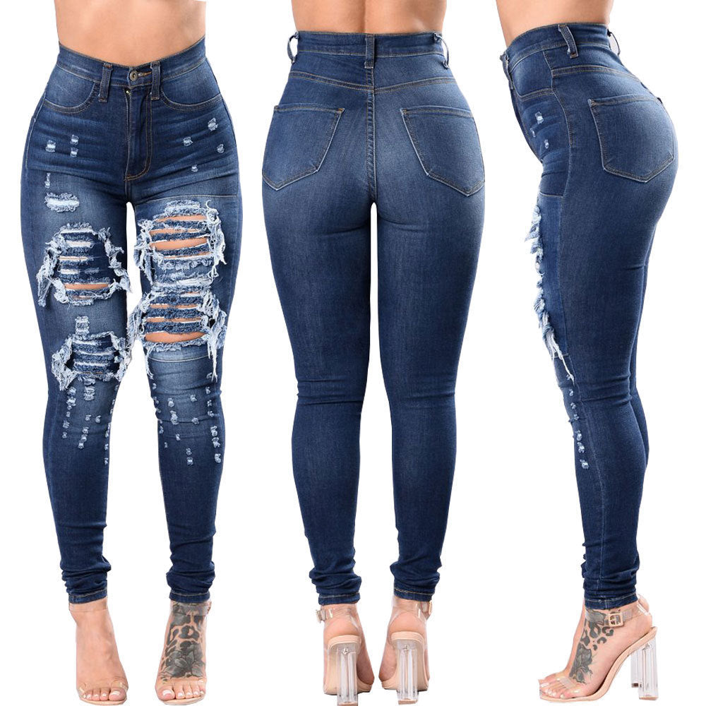 Women's Ripped Denim Washed Jeans.