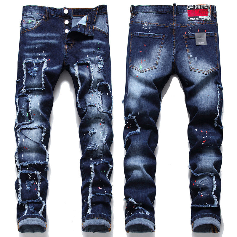 Men's Fashion Multi-Patch Beggar Style Jeans.