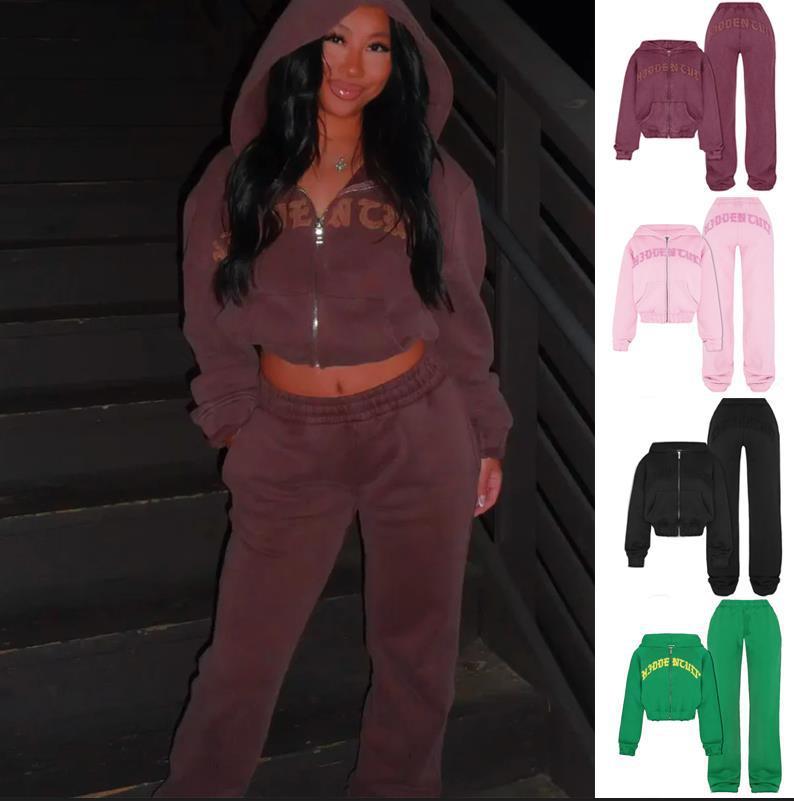 Women's (Hidden Cult) Zip-Up Hooded Cropped Sweatsuit.