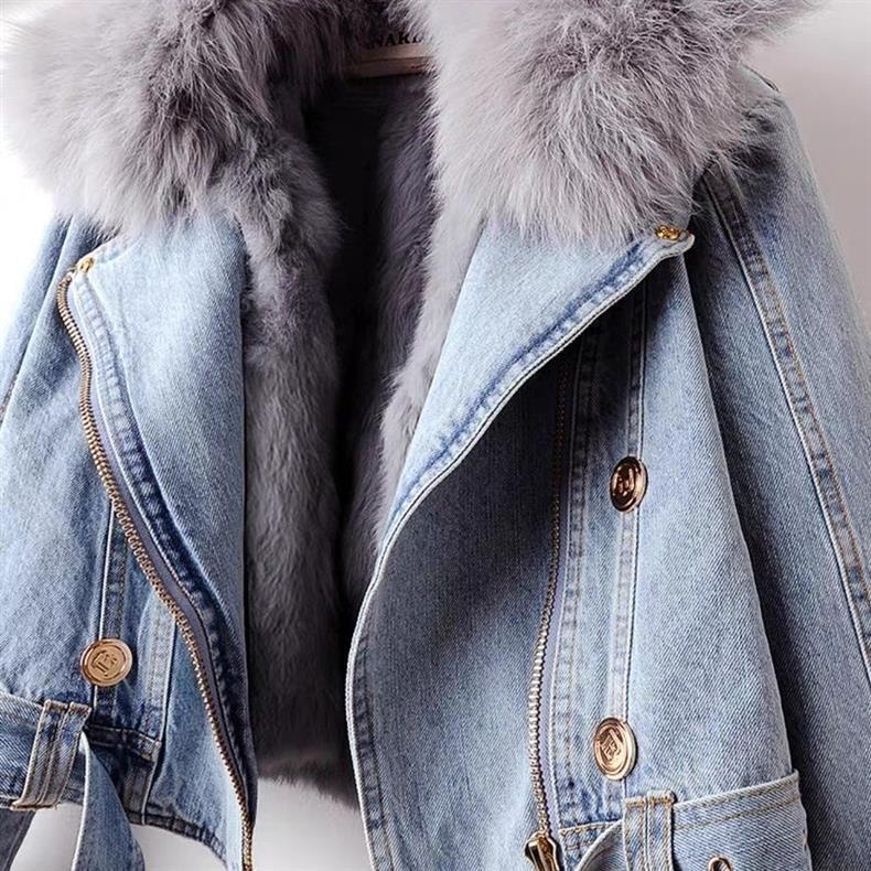 Women's Detachable Fur Liner Denim Coat.