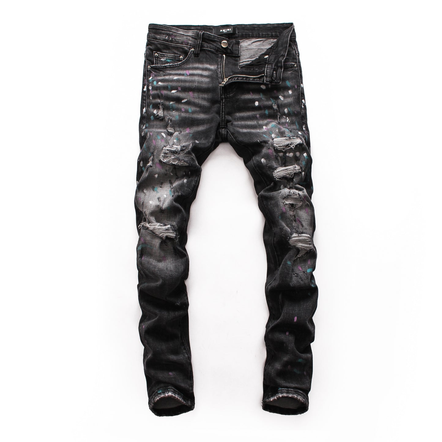 Men's Ripped Inkjet Personality Jeans.