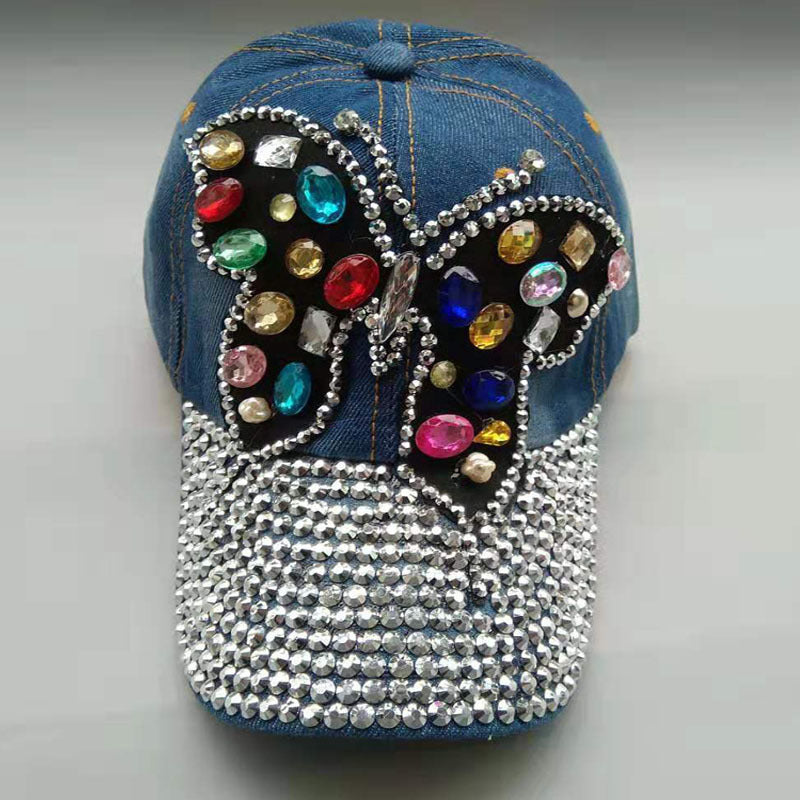 Women's Handmade Butterfly Rhinestone Baseball Cap.